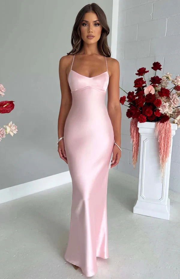 Bellarose Satin Black Tie Wedding Guest Maxi Dress
