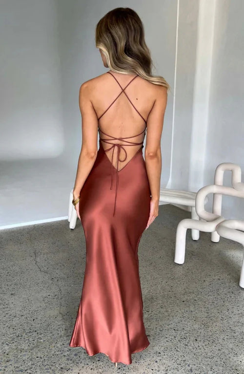 Bellarose Satin Black Tie Wedding Guest Maxi Dress