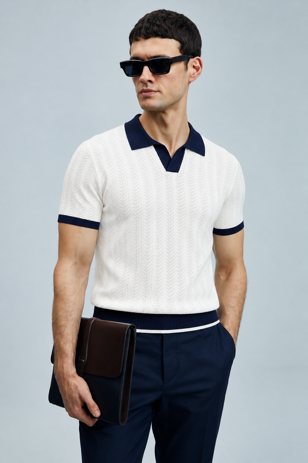 Textured V-Neck Polo