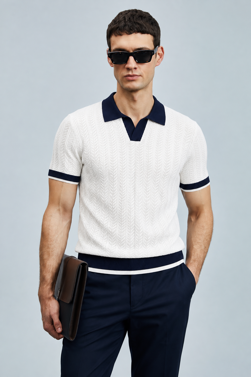 Textured V-Neck Polo
