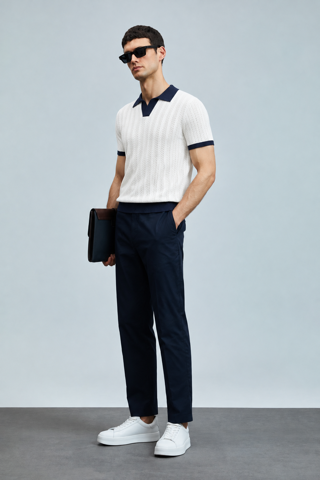 Textured V-Neck Polo