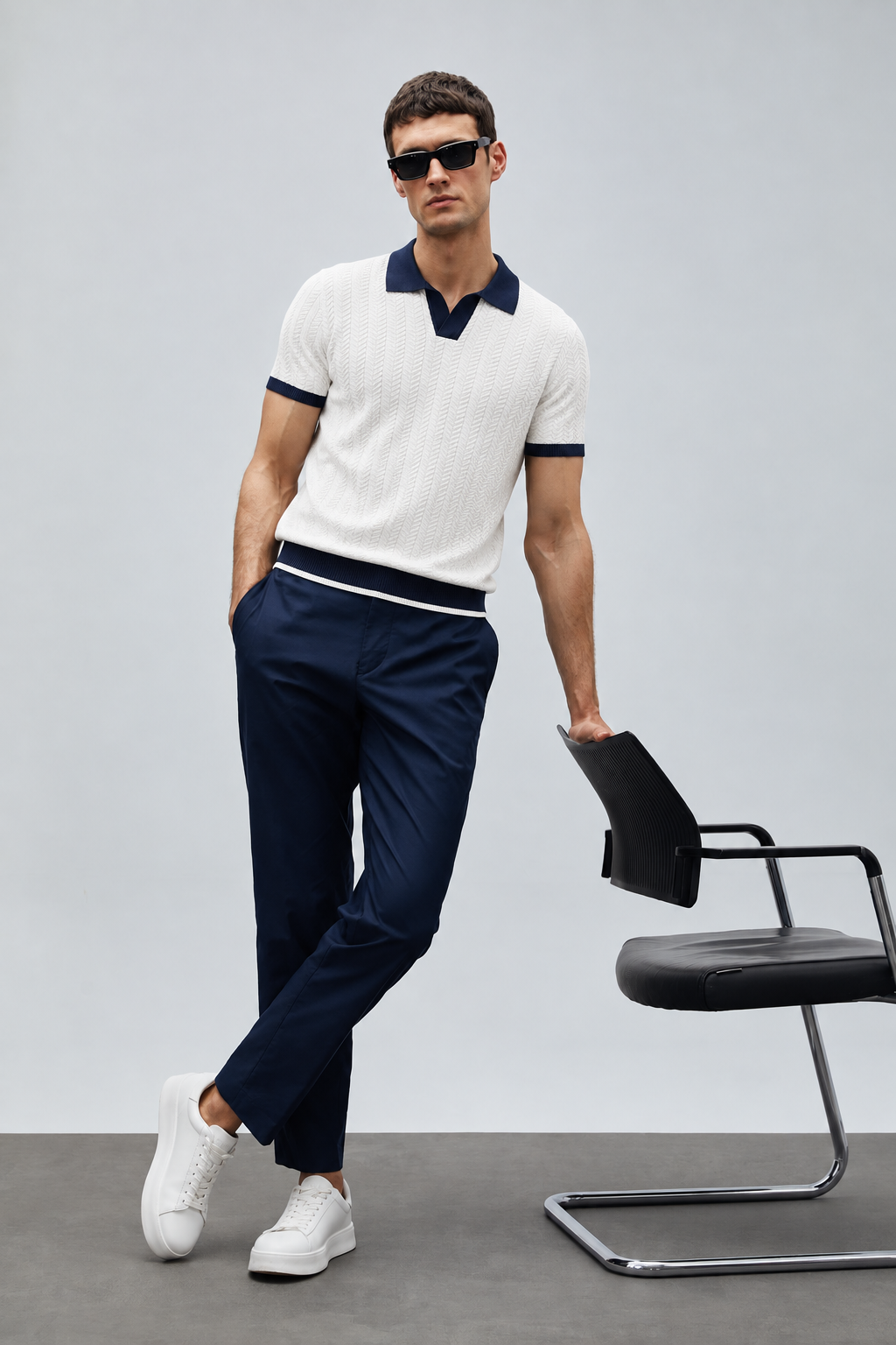Textured V-Neck Polo
