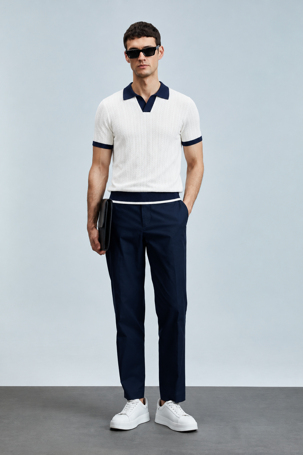 Textured V-Neck Polo