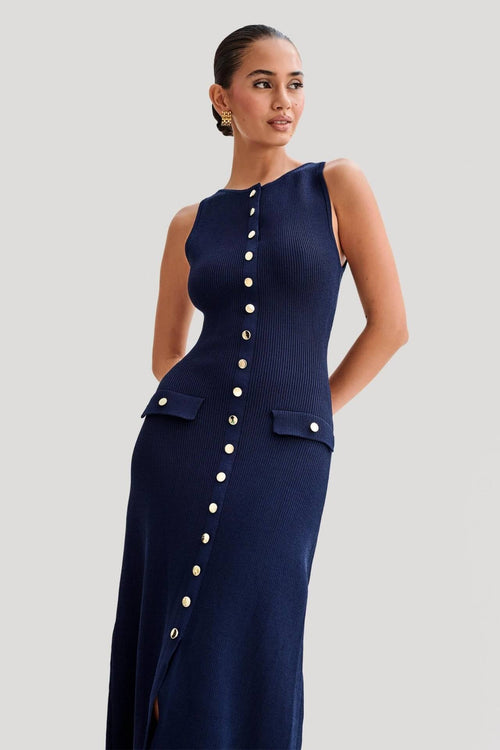 Apolline Sleeveless Bodycon Ribbed Knit Sweater Midi Dress
