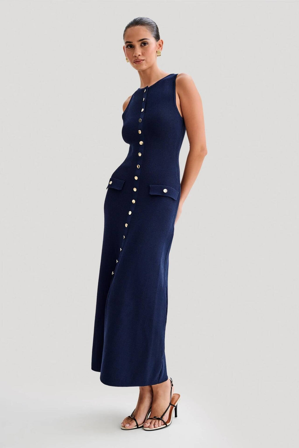 Apolline Sleeveless Bodycon Ribbed Knit Sweater Midi Dress