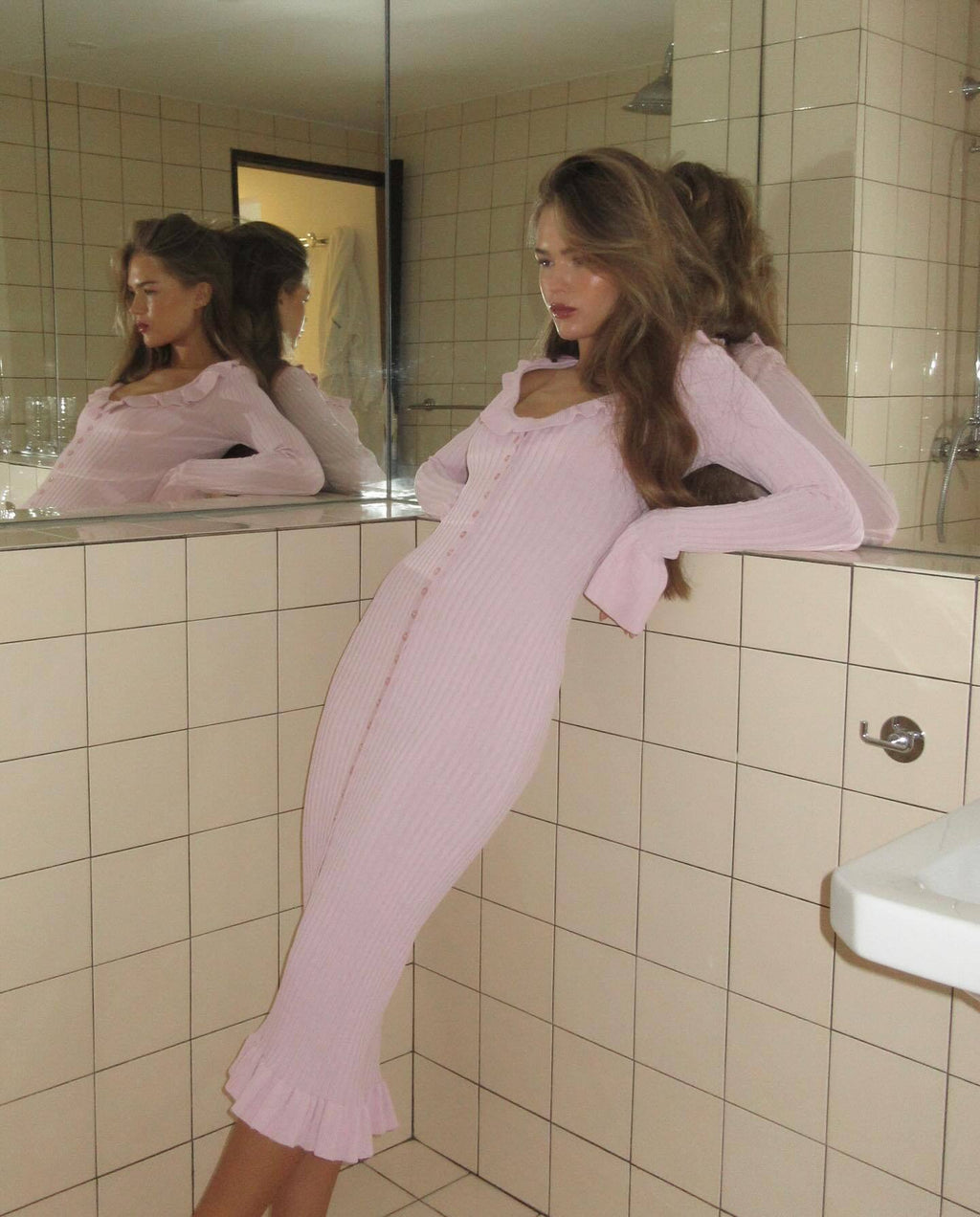 Divinale Long Sleeve Bodycon Ribbed Knit Sweater Maxi Dress