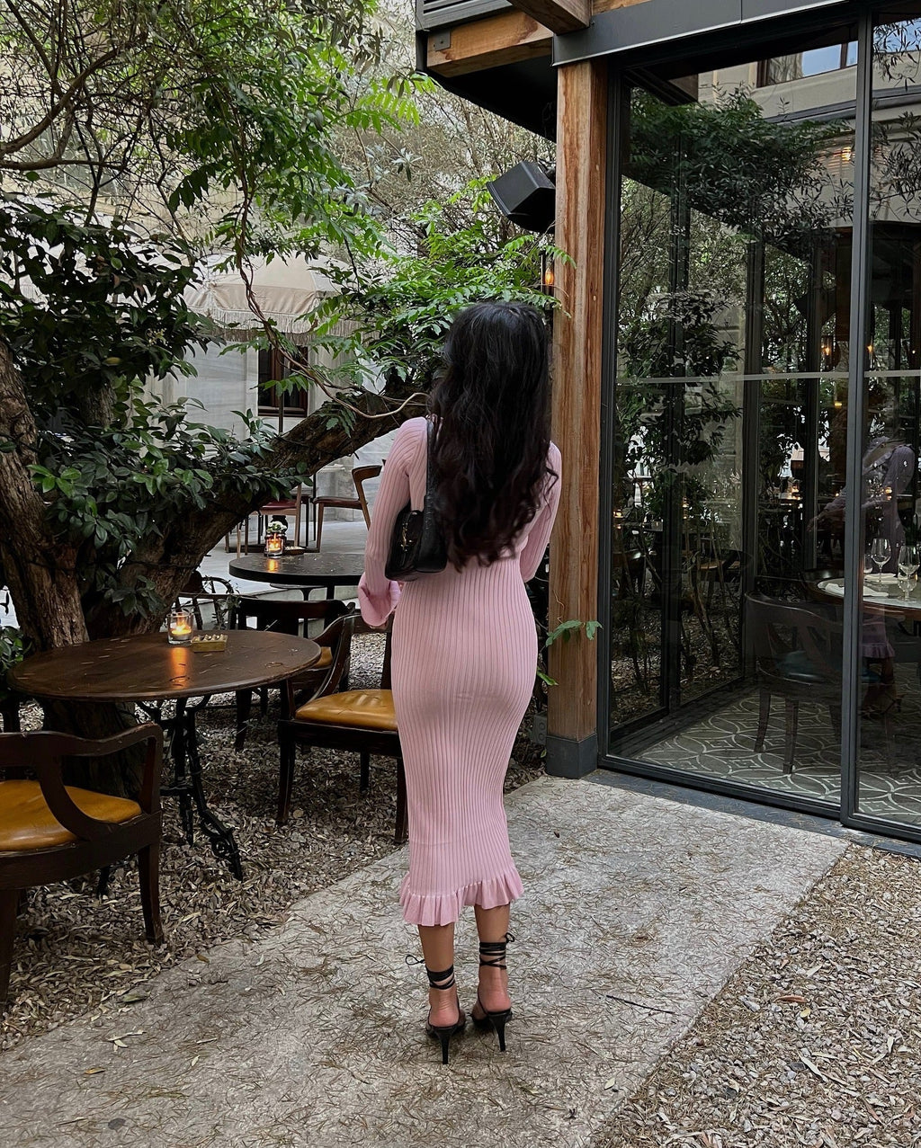 Divinale Long Sleeve Bodycon Ribbed Knit Sweater Maxi Dress