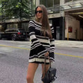 Orneliana Stripe Long Sleeve Bodycon Ribbed Knit Sweater Mini Dress