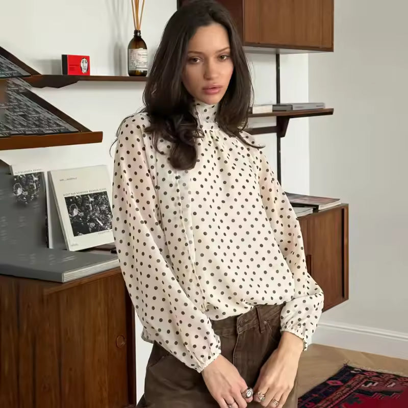 Faelina Polka Dot High Neck Blouse