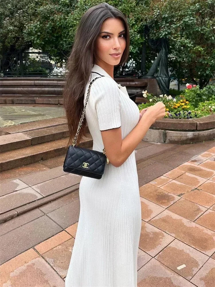 Beata Long Sleeve Slim Fit Ribbed Knit Sweater Maxi Dress