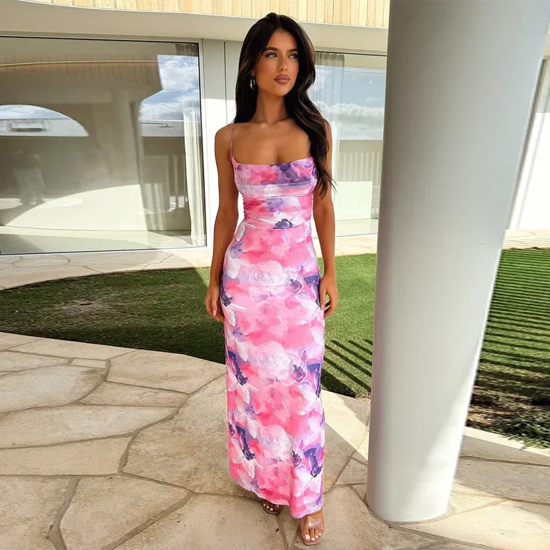 Azure Floral Wedding Guest Maxi Dress