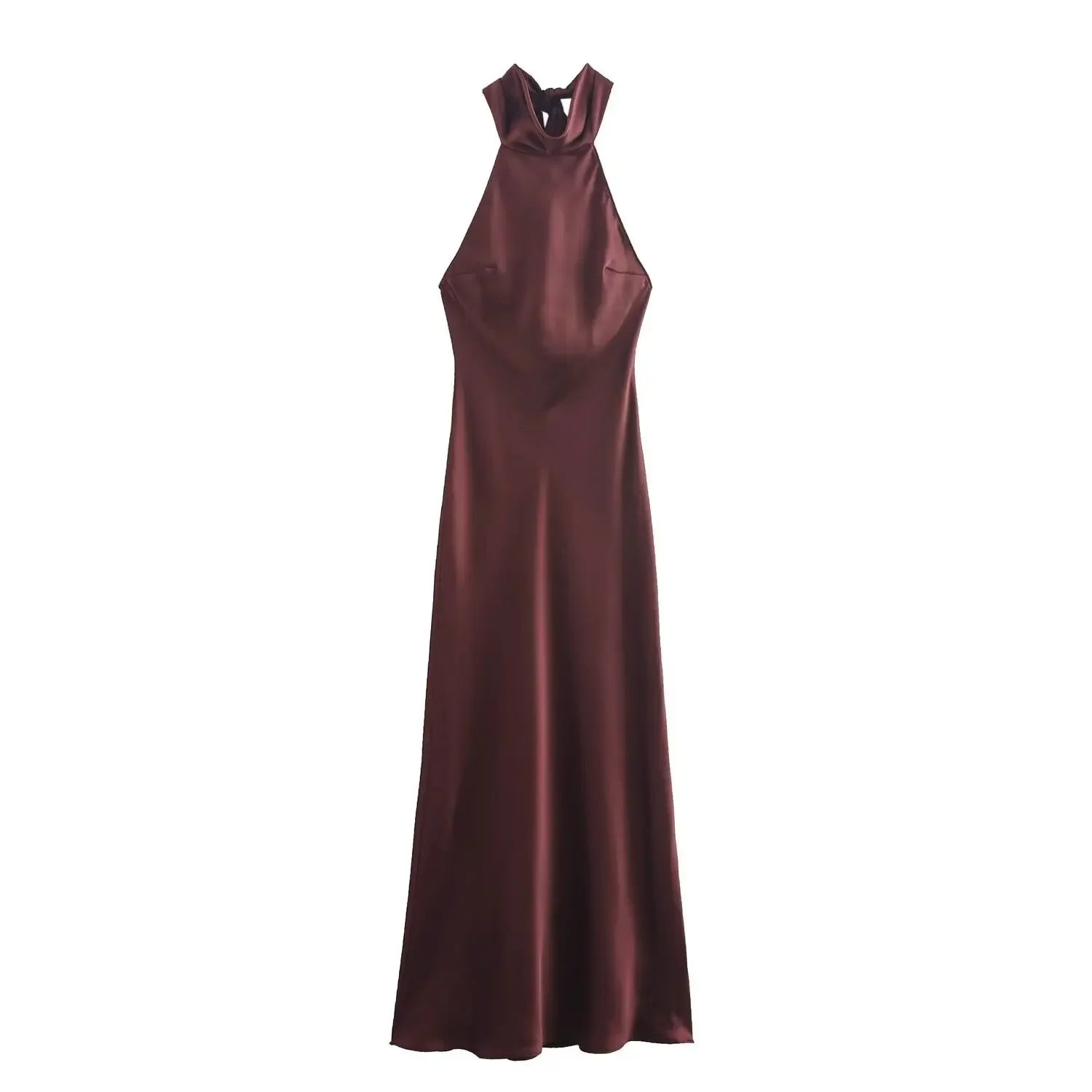 Basilia Satin Halter Homecoming Maxi Dress
