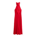 Basilia Satin Halter Homecoming Maxi Dress