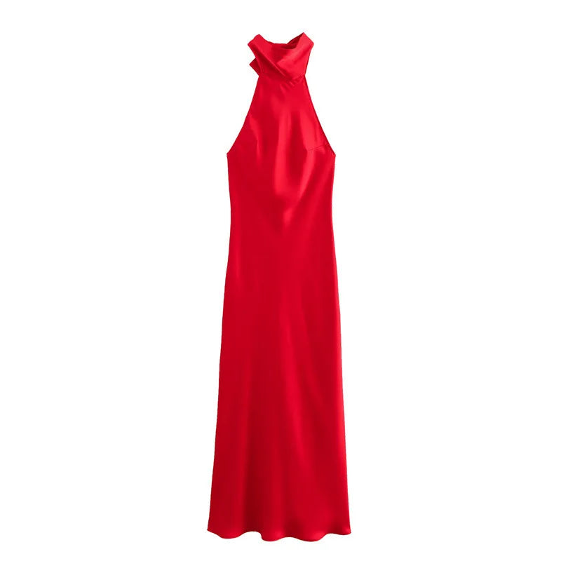Basilia Satin Halter Homecoming Maxi Dress
