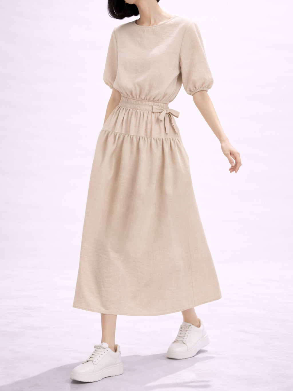 Beige Puff-Sleeve Top