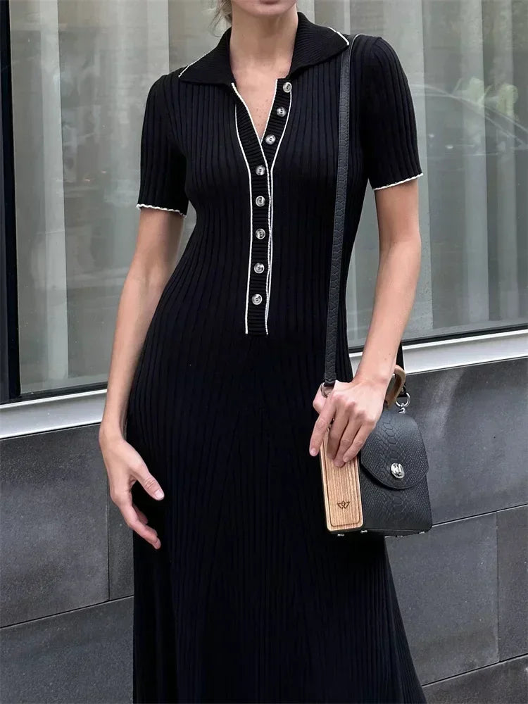 Beata Long Sleeve Slim Fit Ribbed Knit Sweater Maxi Dress