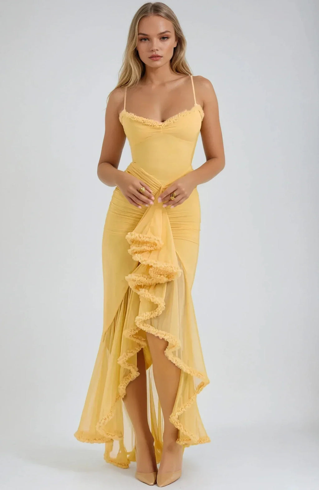 Dianella Ruffle Mesh Maxi Dress