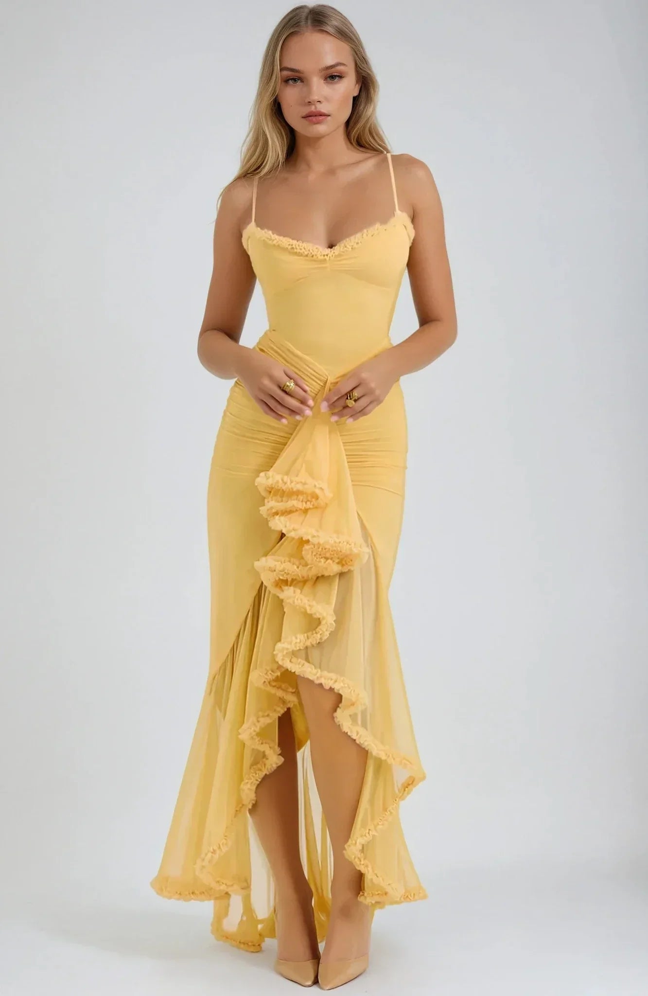 Dianella Ruffle Mesh Maxi Dress