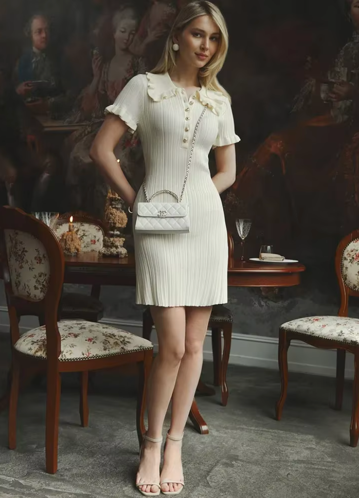 Estelle Short Sleeve Ribbed Knit Sweater Mini Dress