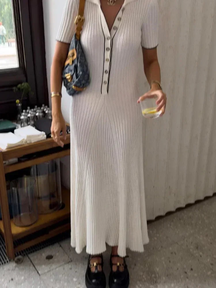 Beata Long Sleeve Slim Fit Ribbed Knit Sweater Maxi Dress