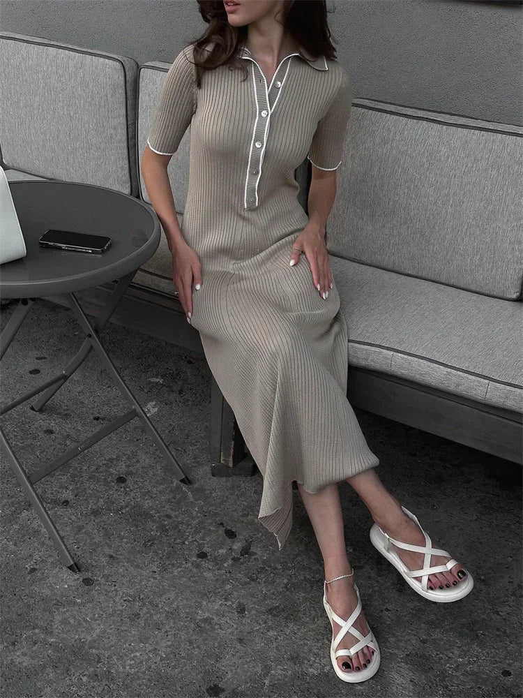 Beata Long Sleeve Slim Fit Ribbed Knit Sweater Maxi Dress