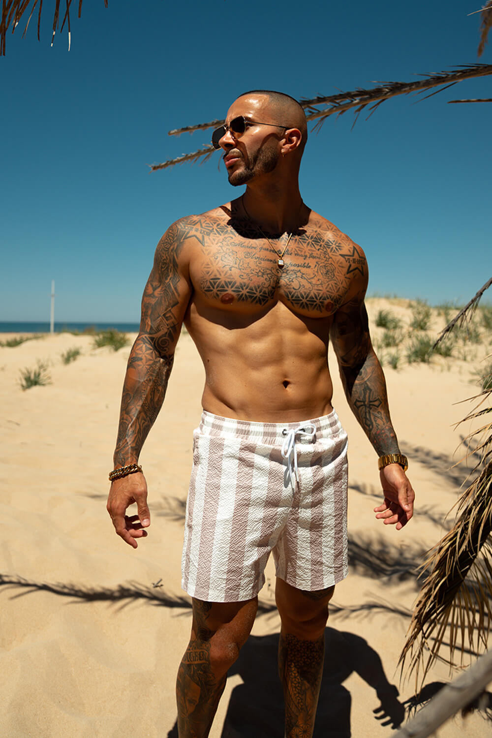 Porto Nero Swim Shorts - Beige/White