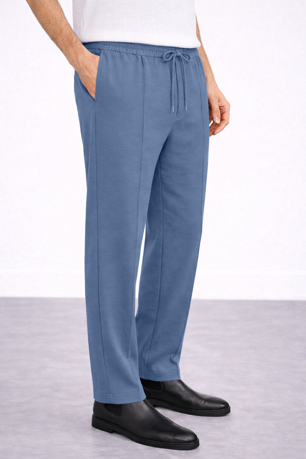 Denim Blue Stapered Knitted Pants