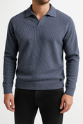 Steel Blue Johnny Collar Ribline Polo