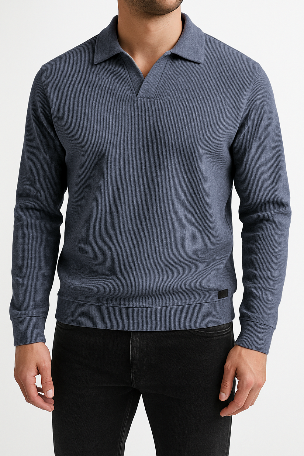 Steel Blue Johnny Collar Ribline Polo