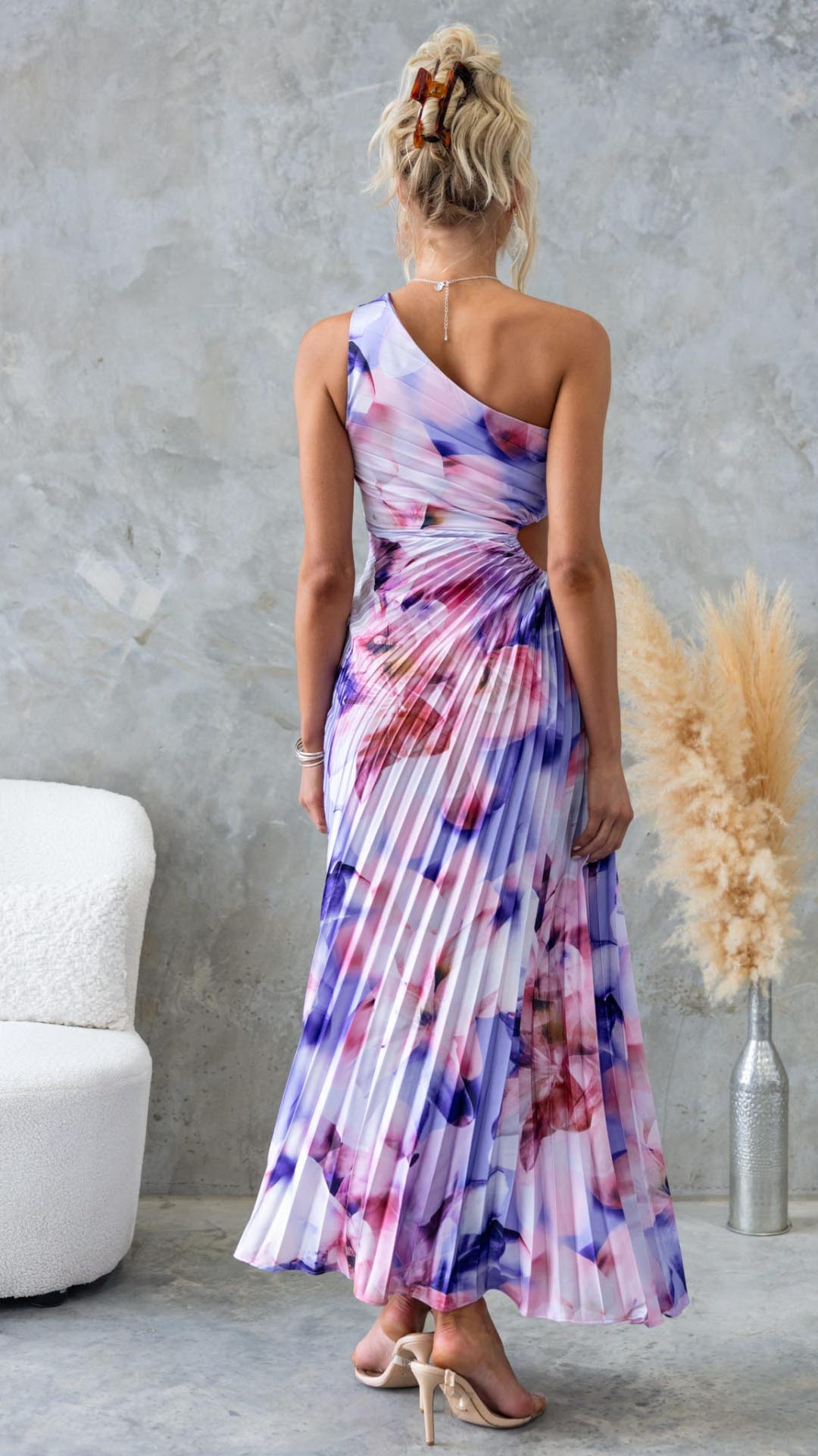 Stella Floral Pleated One-Shoulder Maxi
