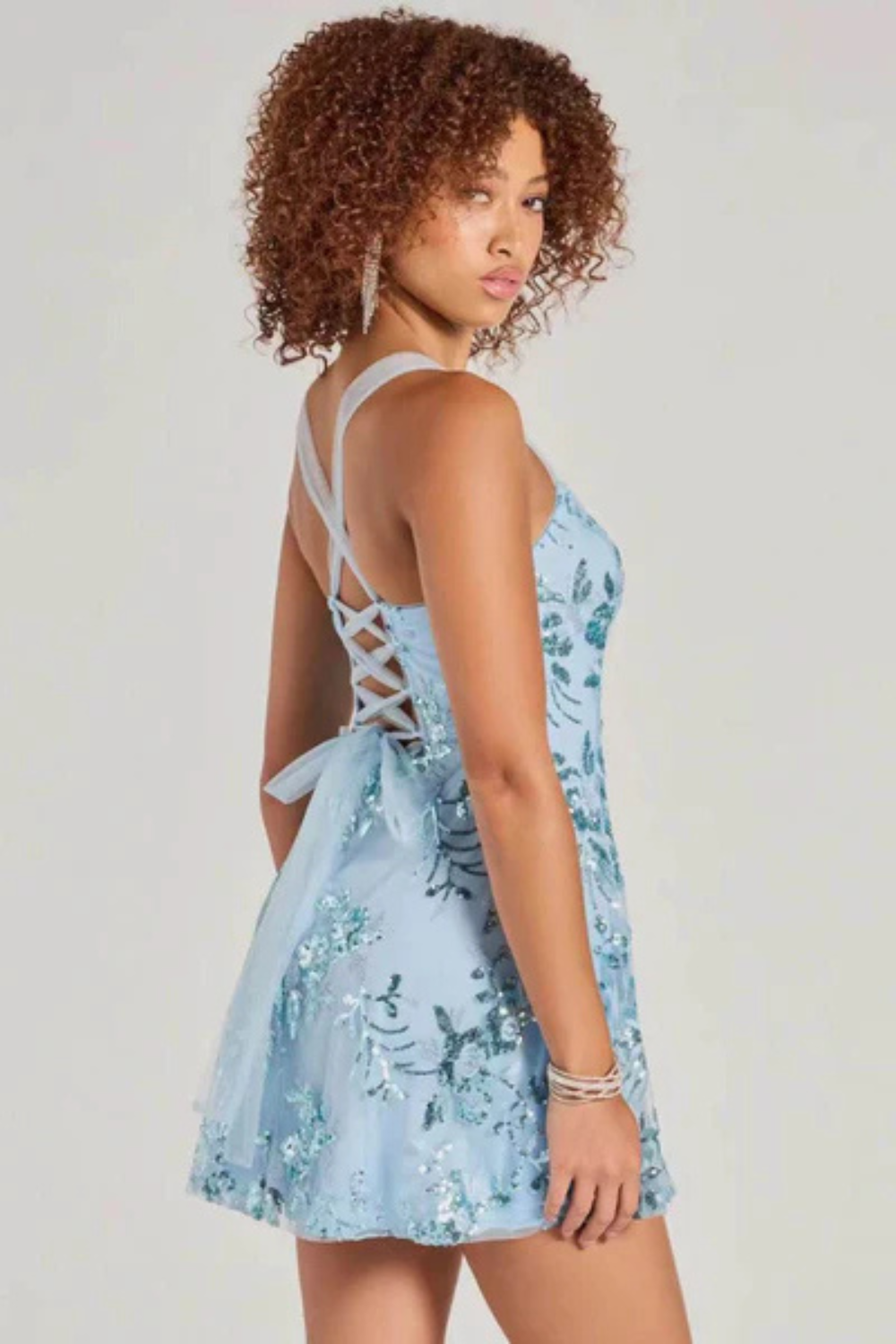 Elaria Sequin Floral Cocktail Mini Dress
