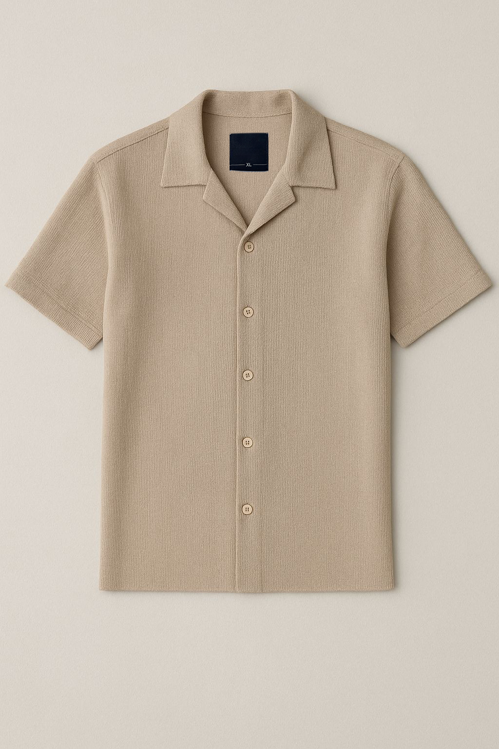 Waffle Beige Cuban Collar Shirt