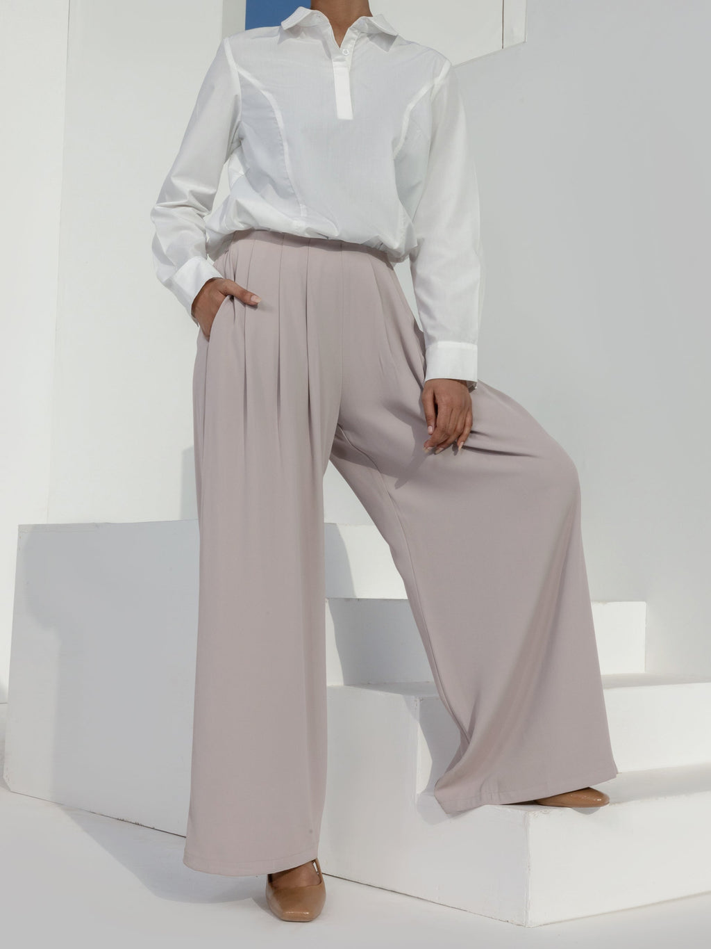 Grey-Beige Wide Leg Trousers