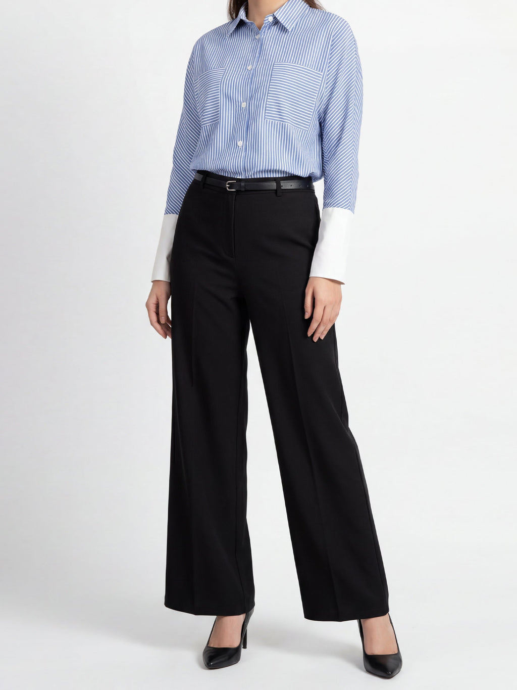 Black High Waist Belted Trousers