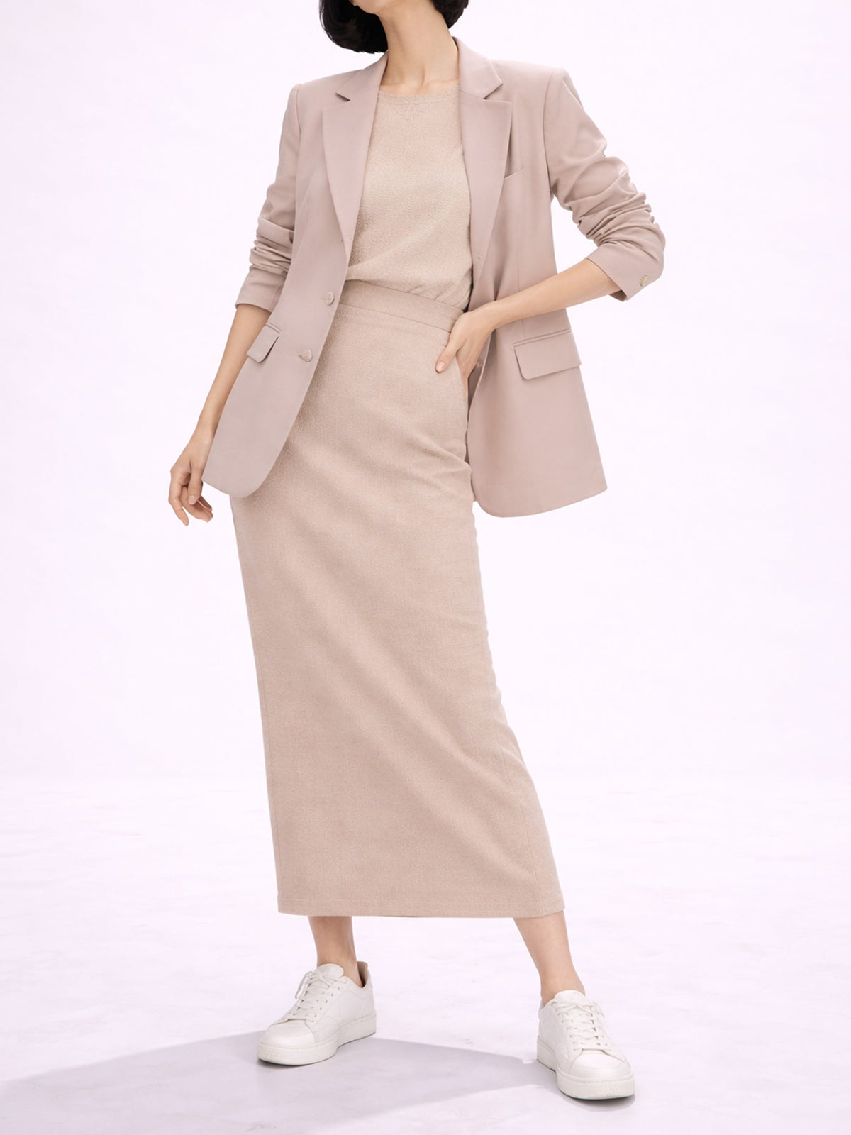Salmon Ribbed Long Skirt
