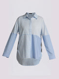 Blue Multi-Directional Striped Oversized Shirt