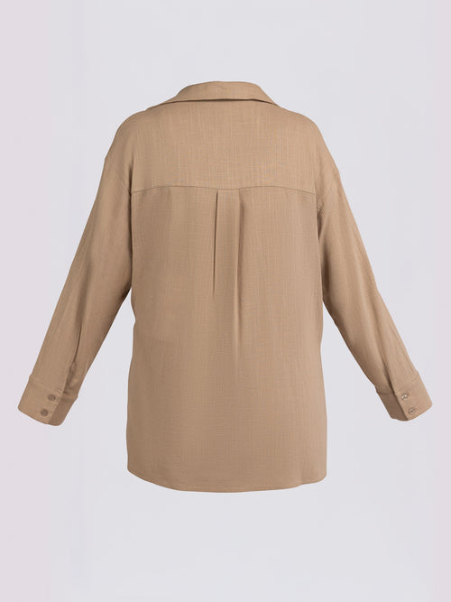 Beige Draped Side-Tie Kimono Shirt