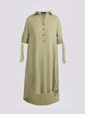 Light Green Tie-Cuff Half-Button Shirt Dress