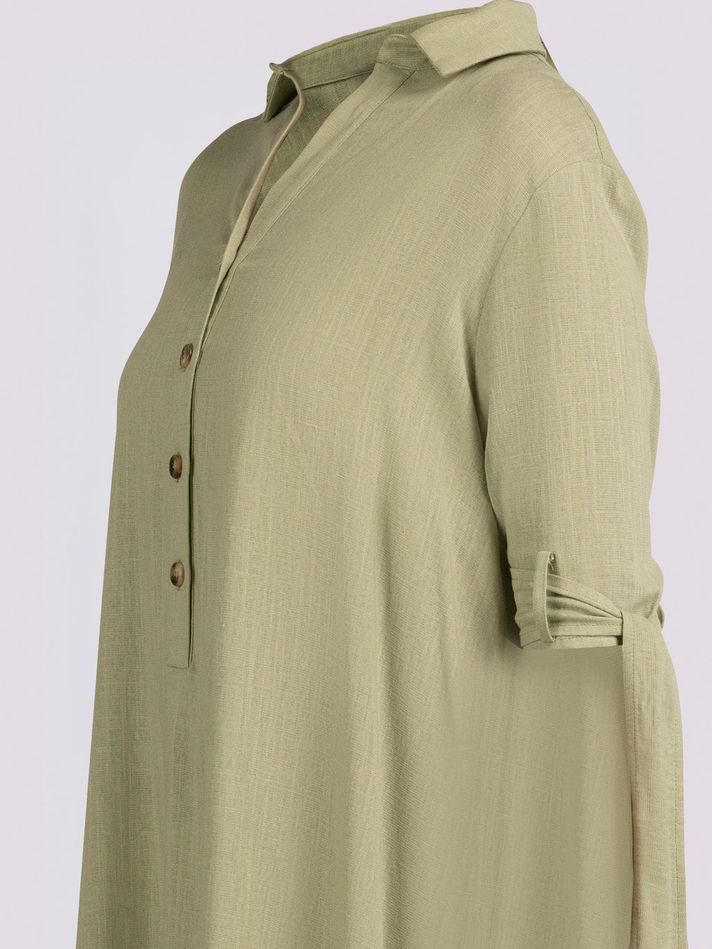 Light Green Tie-Cuff Half-Button Shirt Dress