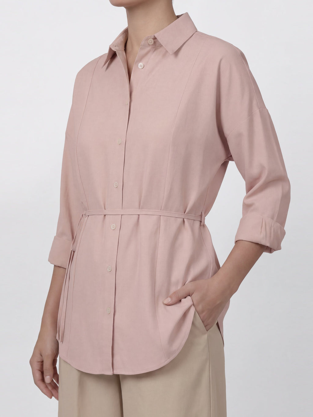 Pink Lace-Up Back Blouse