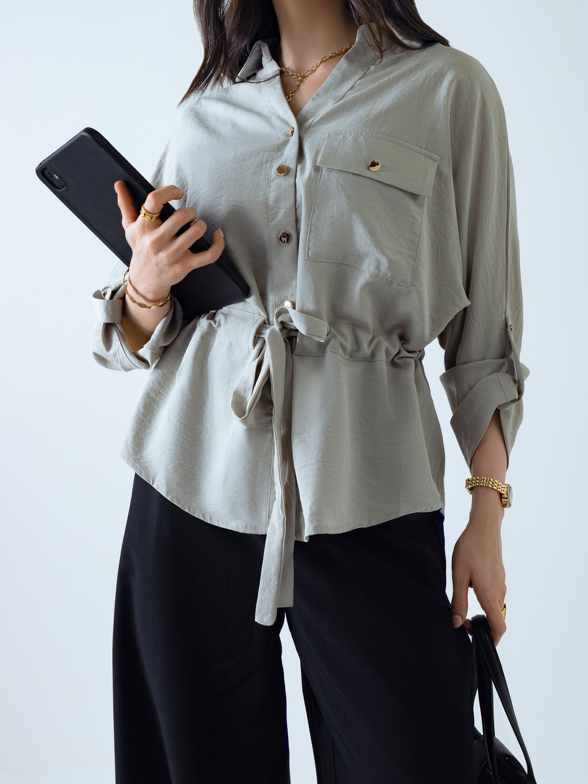 Stone Tie-Waist Blouse