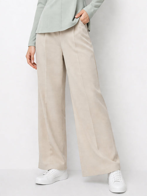 Beige Wide Leg Trousers