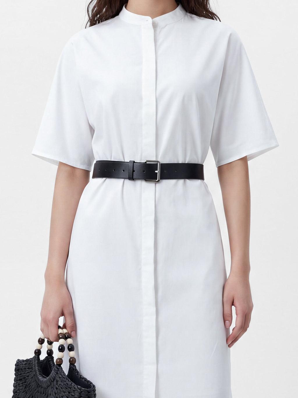 Egret Belted Button-Front Dress