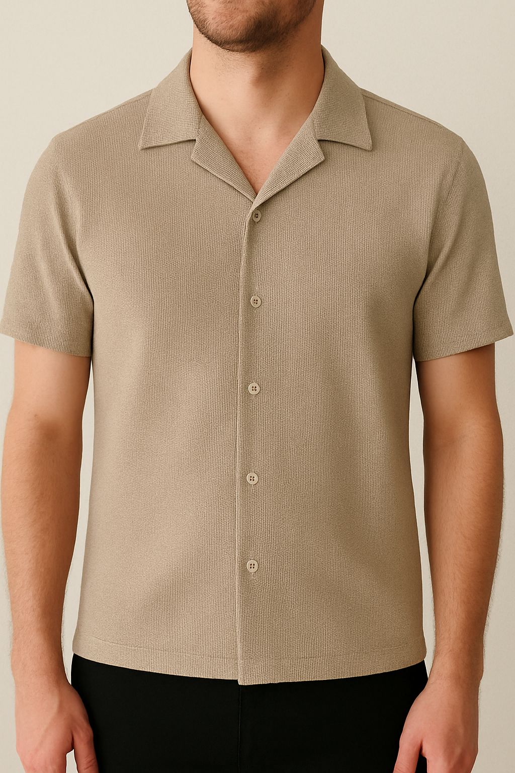 Waffle Beige Cuban Collar Shirt