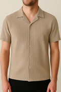 Waffle Beige Cuban Collar Shirt