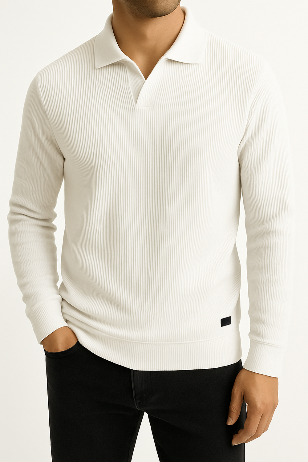 White Johnny Collar Ribline Polo