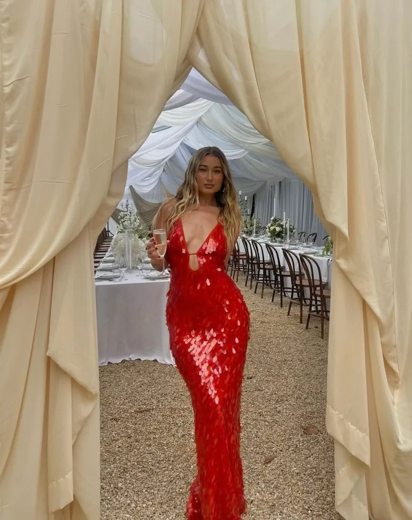 Terenzia Sequin Evening Party Maxi Dress