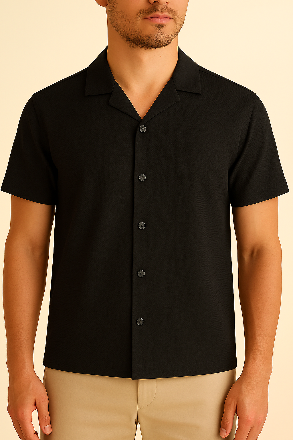 Dobby Black Cuban Collar Shirt