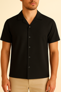 Dobby Black Cuban Collar Shirt