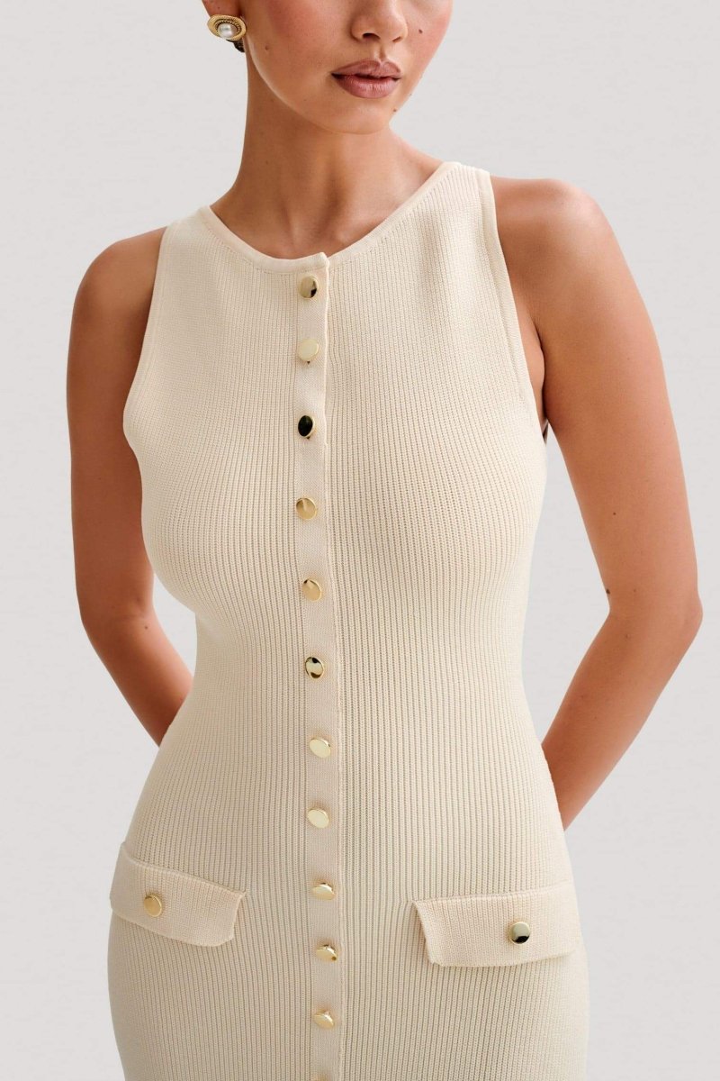 Apolline Sleeveless Bodycon Ribbed Knit Sweater Midi Dress